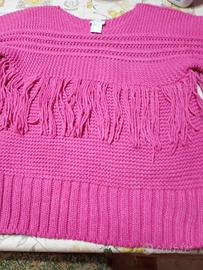maglione donna con frangia  fucsia 