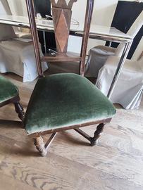 Set 4 Sedie d'Epoca in Legno e Velluto Verde