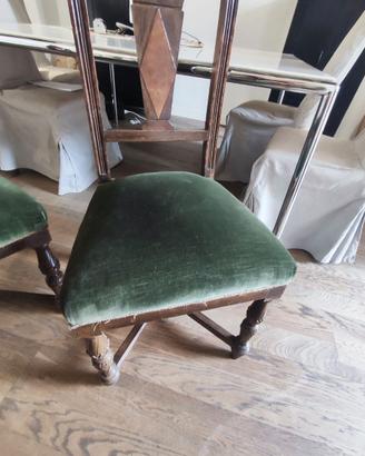 Set 4 Sedie d'Epoca in Legno e Velluto Verde