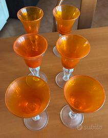6 calici vintage vetro arancione