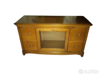 Mobiletto Basso In Legno Con Vetrina