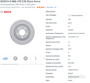 BOSCH 0 986 479 C25 Disco freno assale posteriore