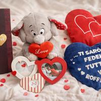 Set San Valentino Cornice, rosa eterna e peluche