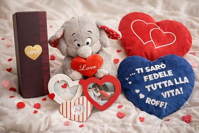 Set San Valentino Cornice, rosa eterna e peluche
