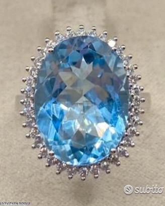 ANELLO ORO 18kt. DIAMANTI E TOPAZIO AZZURRO