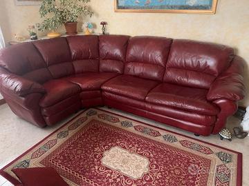 divano angolare curvo, in pelle Bufalo bordeaux
