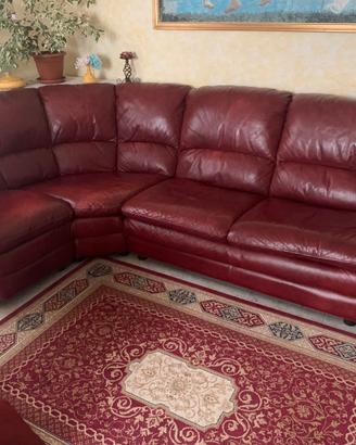 divano angolare curvo, in pelle Bufalo bordeaux