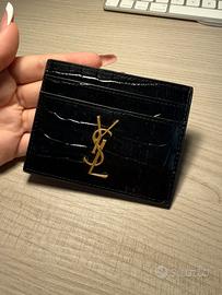 ysl portacarte nero motivo coccodrillocon logo oro