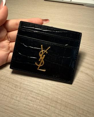 ysl portacarte nero motivo coccodrillocon logo oro