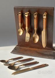 Set posate 24 pz Carl Cohr teak ottone anni '60