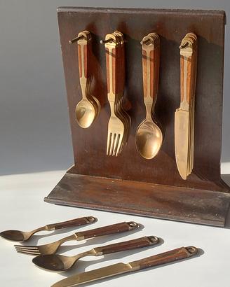 Set posate 24 pz Carl Cohr teak ottone anni '60