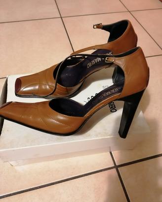 scarpa pelle colore senape/bordo