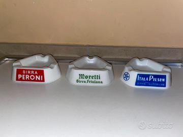 3 POSACENERI VINTAGE DI BIRRE IN VETRO OPALINO