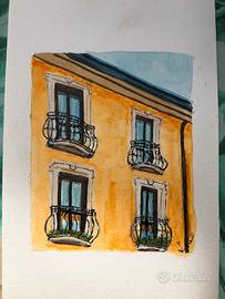 Acquerelli case e portoni