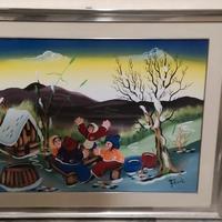 Quadro Naif/Moderno firmato cornice legno/metallo 