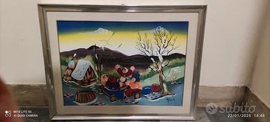 Quadro Naif/Moderno firmato cornice legno/metallo 