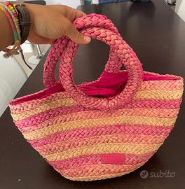 Borsa in paglia rosa