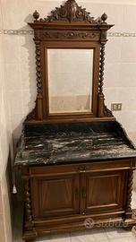 Mobile antico con specchiera, marmo, cassettone