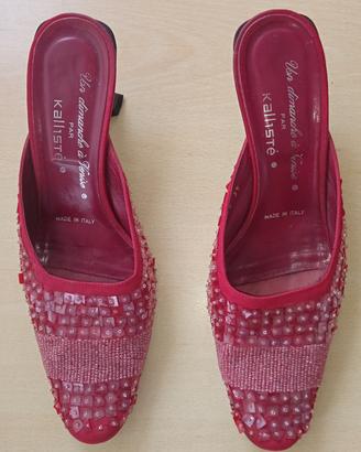 Kalliste mules rosse con paillettes 