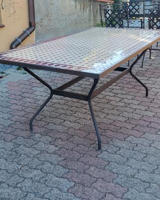 tavolo esterno in ferro battuto e ceramica con 4 s