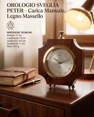 Orologio sveglia con carica manuale marca Peter in