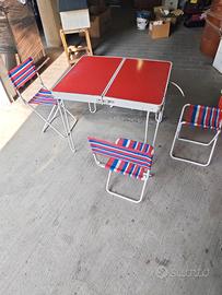 Set campeggio vintage tavolo pieghevole + 4 sedie