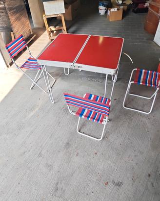 Set campeggio vintage tavolo pieghevole + 4 sedie