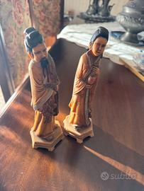 Coppia Statuette Orientali Giapponesi Uomo e Donna
