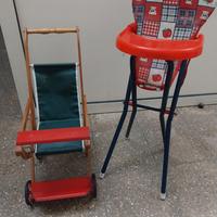 PASSEGGINO E SEDIOLONE PER BAMBOLE ANNI 70