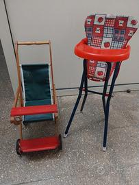 PASSEGGINO E SEDIOLONE PER BAMBOLE ANNI 70