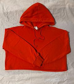 Felpa Crop Arancione Fluo con Cappuccio