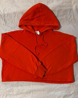 Felpa Crop Arancione Fluo con Cappuccio