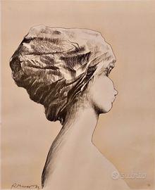 Augusto Murer - Donna di profilo - fotolitografia