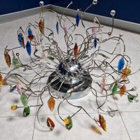 Lampadario metallo e cristalli soggiorno cucina