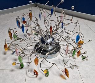 Lampadario metallo e cristalli soggiorno cucina