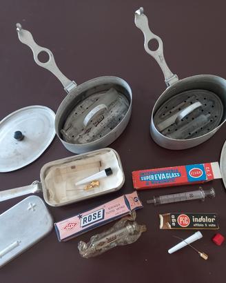 3 kit di sterilizzazione siringhe vetro vintage