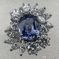 ANELLO ORO 18kt. CON DIAMANTI E ZAFFIRO CEYLON