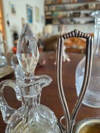 Menage set olio e aceto argento 800 e cristallo