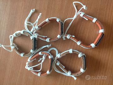 5 bracciali etnico tribale cuoio corda pietra