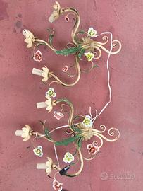 Coppia Applique in ferro battuto e ceramica