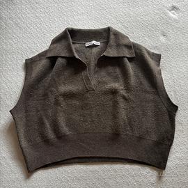 Gilet maglia Zara marrone con colletto