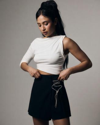 Pantaloncini a portafoglio nero vita alta-eleganti