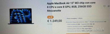 APPLE MACBOOK AIR 13 M3 CHIP CON CORE 8 CPU E CORE