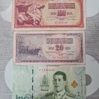 2 Banconote Ex Jugoslavia + 1 Banconota Thaiandese