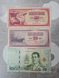 2 Banconote Ex Jugoslavia + 1 Banconota Thaiandese