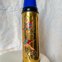 Thermos vintage acciaio dorato dipinto uccelli