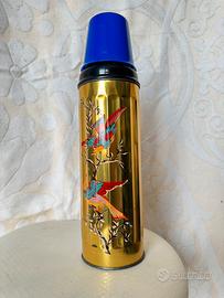 Thermos vintage acciaio dorato dipinto uccelli