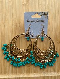 Orecchini pendenti oro e azzurro verde acqua NUOVI