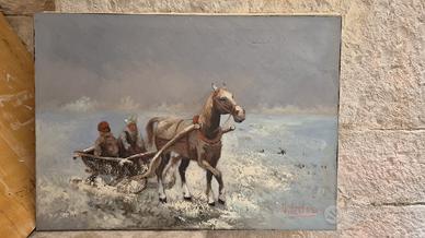 quadro antico olio su tela V.Orlow - Cavallo