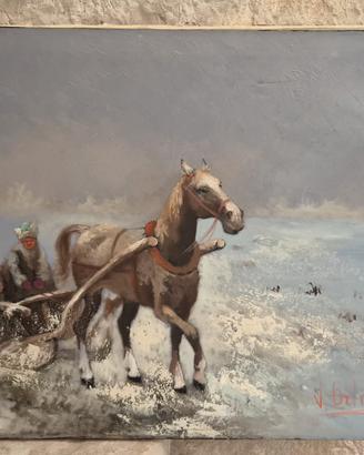 quadro antico olio su tela V.Orlow - Cavallo